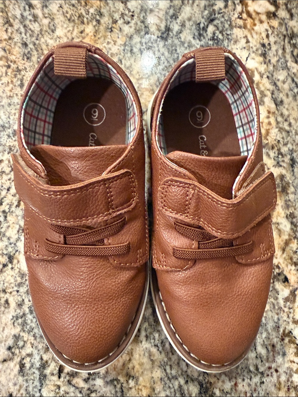 Kids Cat & Jack Brown Kids Dress Shoes with velcro Strap. Size 9. New!